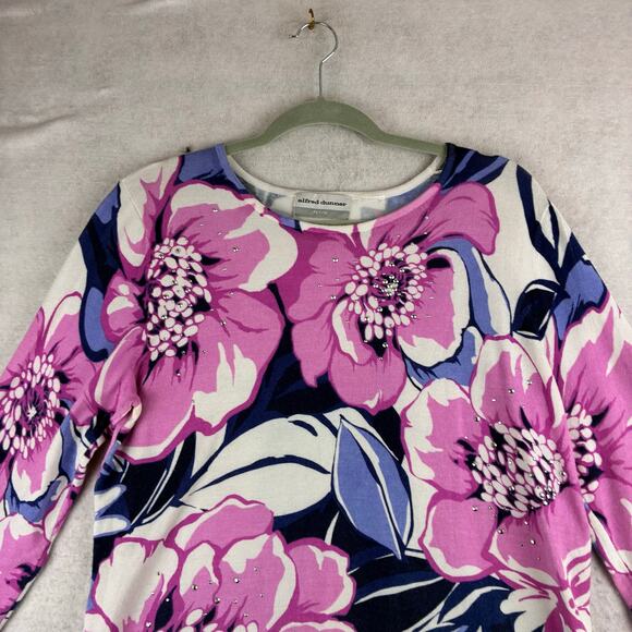 Alfred Dunner 3/4 Sleeve Sweater Women's Petite Measured Medium Floral Sparkle - Picture 8 of 11